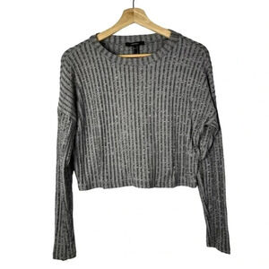 Forever 21 Gray Ribbed Cropped Long Sleeve T-Shirt S